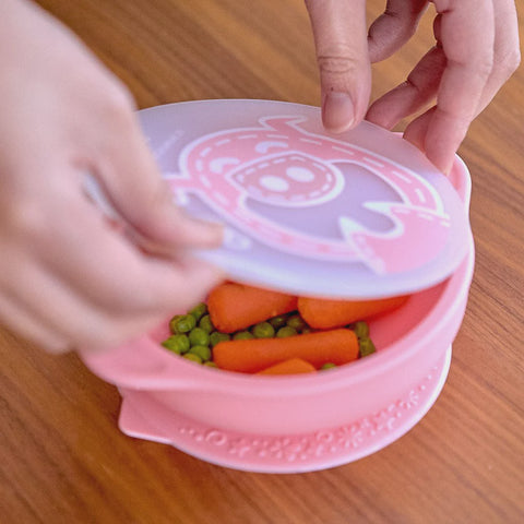 Suction Bowl With Lid - Pokey Pink