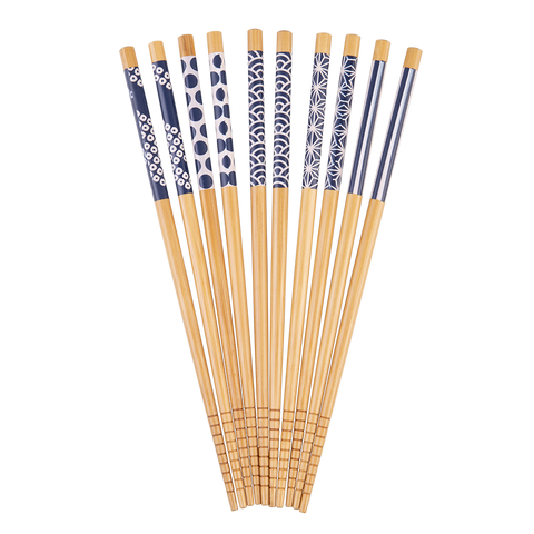Bamboo Chopsticks Set 5 - Blue & White Decal