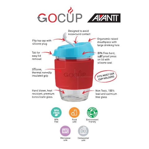 Glass Gocup 355ml Green/Coral/Sea Foam