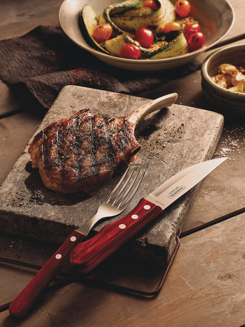 Jumbo Steak Knife with Stainless-Steel Blade and Treated Red Polywood Handle 5"