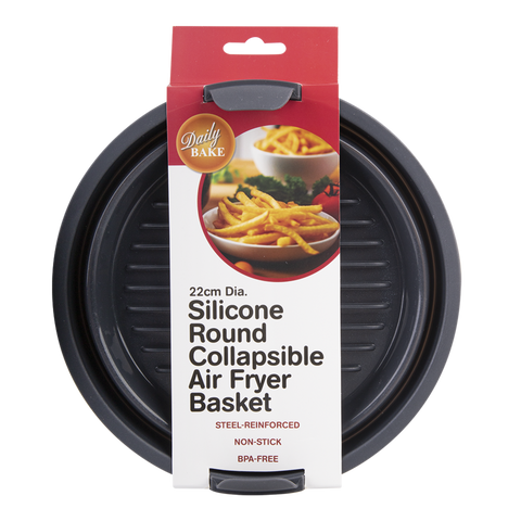 Silicone Round Collapsible Air Fryer Basket 22cm Dia. - Charcoal