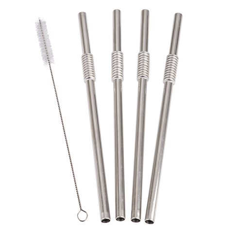Straw Stainless Steel Flexible Straws Set 4 with Brush