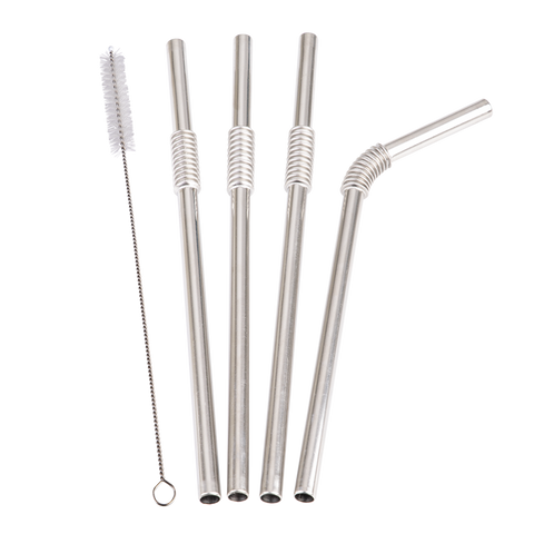 Straw Stainless Steel Flexible Straws Set 4 with Brush