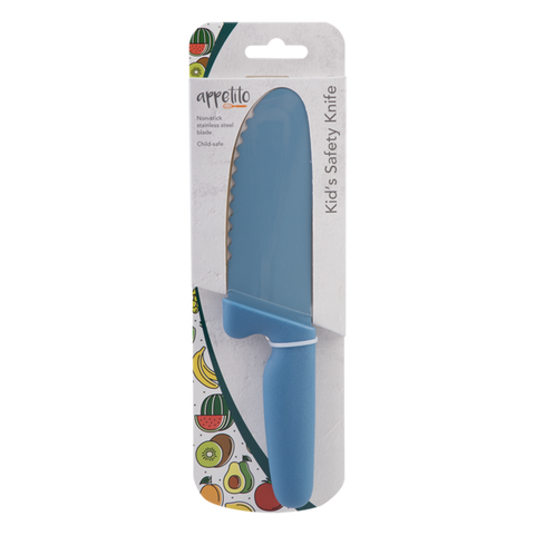 appetito kid's safety knife w/ non-stick serrated blade - blue
