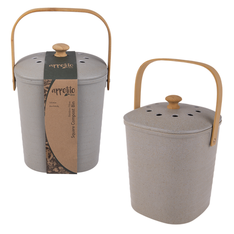 Appetito Square Bamboo Fibre Compost Bin 3.8L- Grey