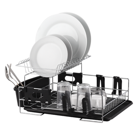 D.Line S/S 2-Tier Dish Rack W/ Draining Board - Black