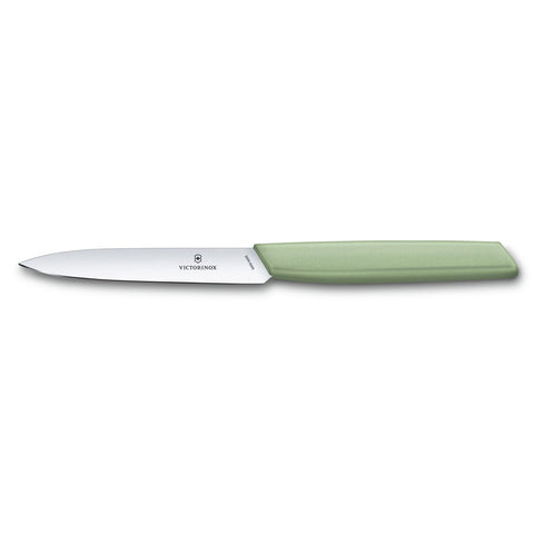 Swiss Modern Paring Knife, 10cm Straight Edge - Moss