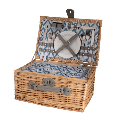 2 Person Picnic Basket - Ikat Pattern Lining