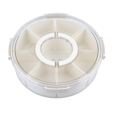 Round 9 Compartment Grazing Box W/ Carry Handles - Cream