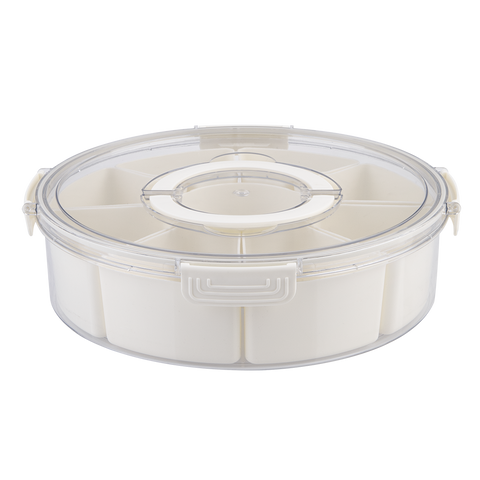 Round 9 Compartment Grazing Box W/ Carry Handles - Cream