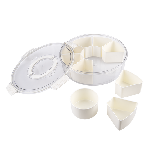 Round 9 Compartment Grazing Box W/ Carry Handles - Cream