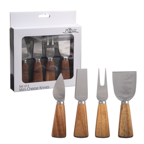 Mini Cheese Knives W/ Acacia Wood Handle Set 4