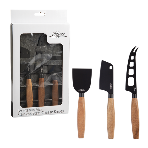 Non-Stick Stainless Steel Cheese Knives W/ Acacia Wood Handle Set 3