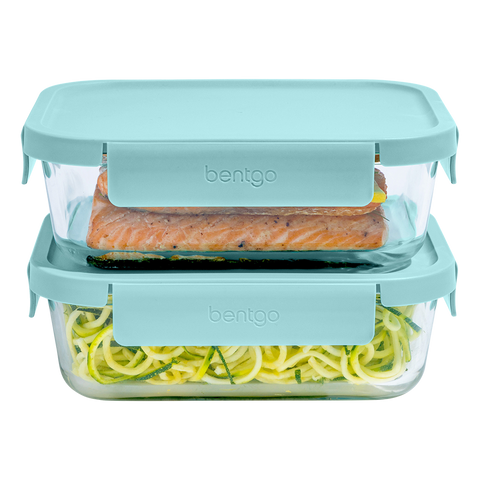 4 Piece Rectangle Glass Food Storage Set - Soft Aqua