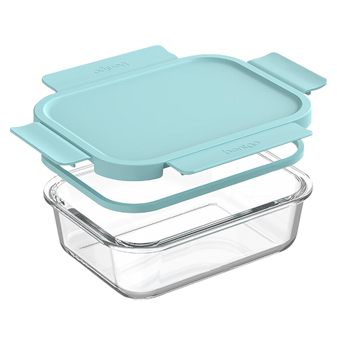 4 Piece Rectangle Glass Food Storage Set - Soft Aqua