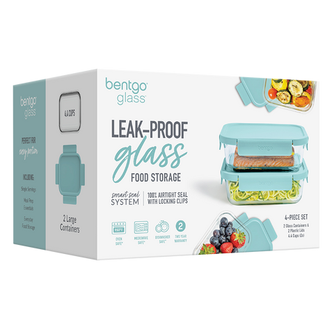 4 Piece Rectangle Glass Food Storage Set - Soft Aqua
