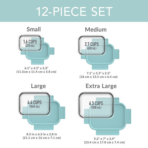 8 Piece Rectangle Glass Food Storage Set - Soft Aqua