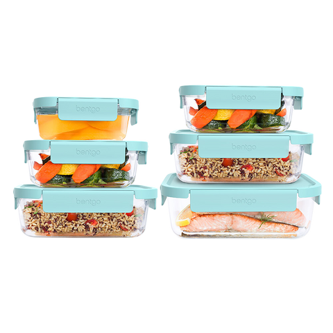 12 Piece Rectangle Glass Food Storage Set - Soft Aqua