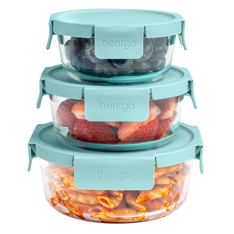6 Piece Round Glass Food Storage Set - Soft Aqua