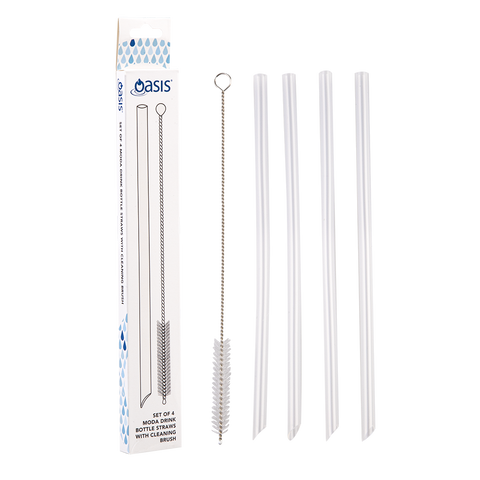 'Moda' Drink Bottle Straws Set 4 W/ Cleaning Brush