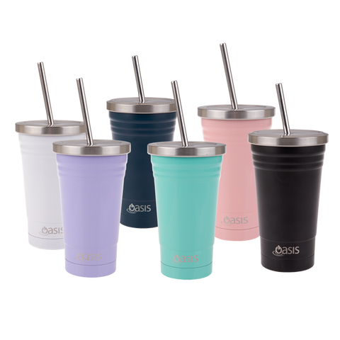 Oasis Smoothie Tumblers 500ml Stainless Steel Double Wall Insulated Tumbler  W/Straw - 6 Colors