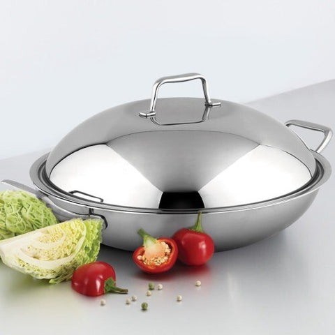 Betzenstein Tri-Ply Stainless Steel 36cm Non-Stick Wok With Lid