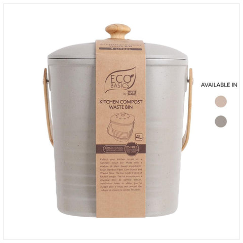 White Magic Eco Basics Compost Kitchen Waste Bin - 4L - Granite