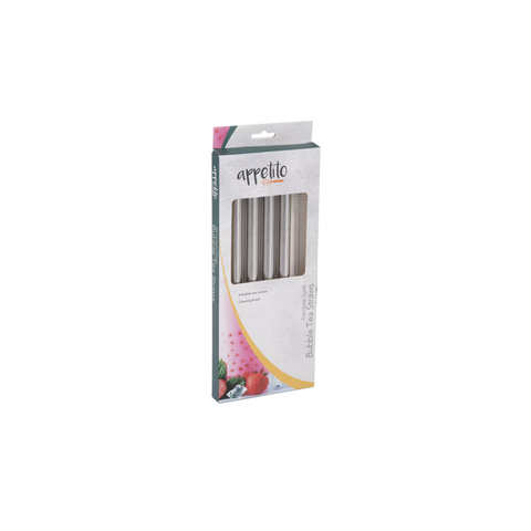 Stainless Steel Bubble Tea Straws Set 4 with Brush 220 X 12mm