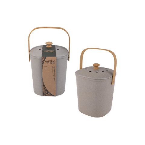 Square Bamboo Fibre Compost Bin 3.8L - Grey