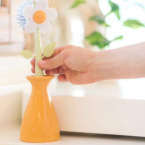 Vigar Florganic Orange Dish Brush With Vase - Orange