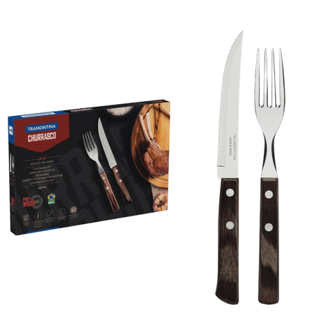 12-Piece Traditional Cutlery Set with Brown Polywood Handles