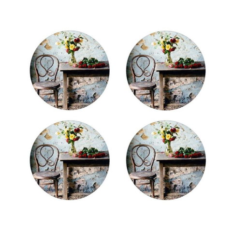 Round Blue Room Glass Coasters 10cm Set of 4