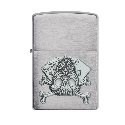Skull & Cards Brushed Chrome