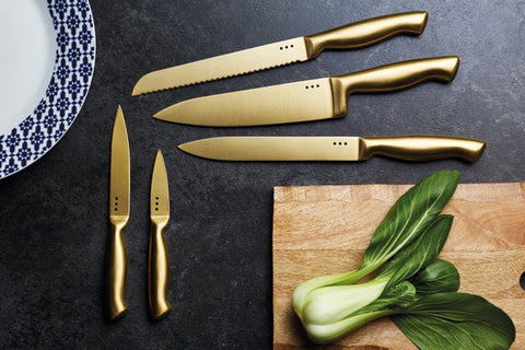 Metallic 5pc Knife + Block Set