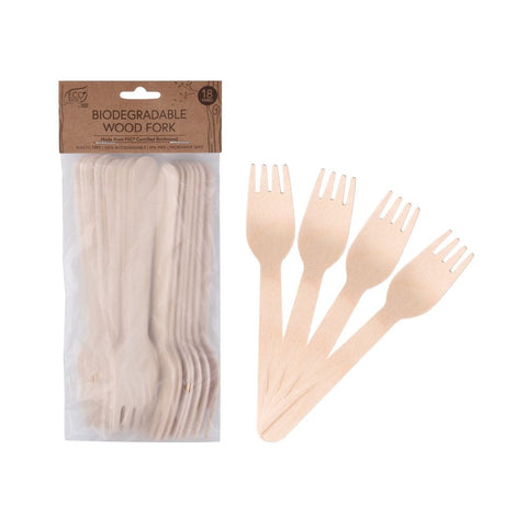 Eco Basics Biodegradable Wood Fork - 18Pieces
