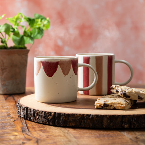 Stoneware Mug, Pink and Red Stripe, 380ml, Labelled