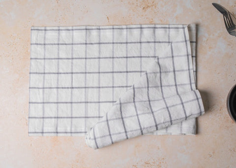 Cotton Linen Table Runner Grid Design - 230 x 33cm