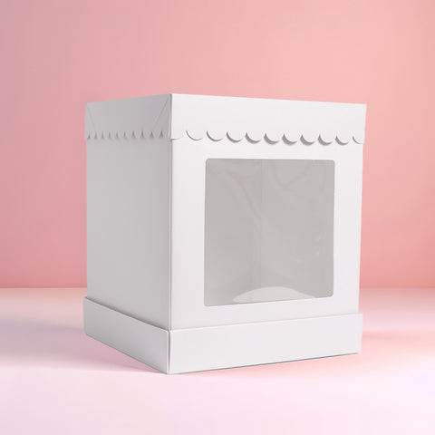 10" x 10" x 12" Tall Scalloped Cake Box - White