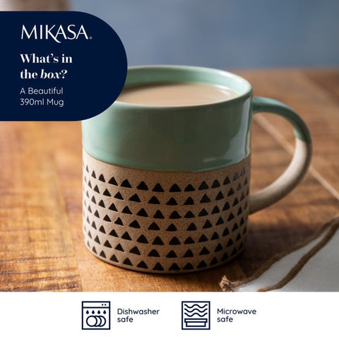Stoneware Mug, Green Glaze, 390ml, Labelled