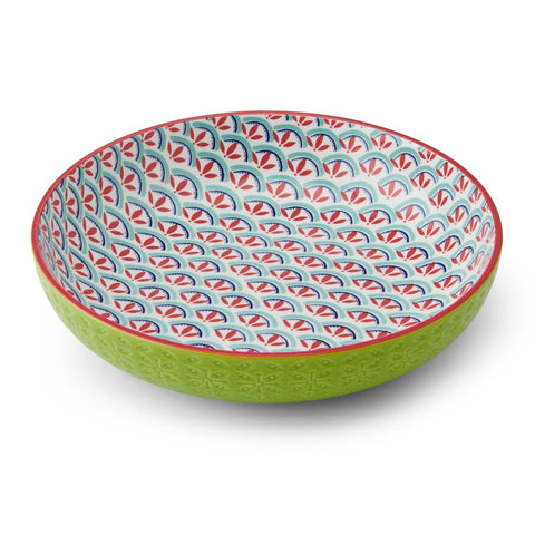 Glazed Stoneware Coupe Bowl, Geometric Line, 21x5cm, Labelled