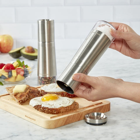 Salt and Pepper Grinders, Set of Two, Stainless Steel, Boxed