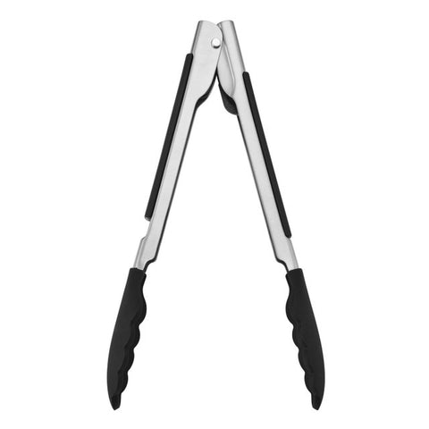 Silicone Tipped Side Locking Tongs, Onyx Black, 23cm, Carded