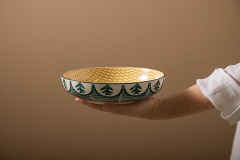 Glazed Stoneware Coupe Bowl, Green Leaf, 21x5cm, Labelled