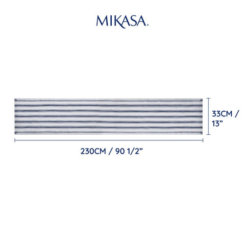 Cotton Linen Table Runner Navy Stripe 230 x 33cm