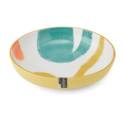 Glazed Stoneware Coupe Bowl, Yellow Abstract, 21x5cm, Labelled