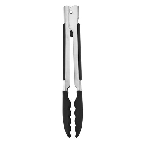 Silicone Tipped Side Locking Tongs, Onyx Black, 23cm, Carded