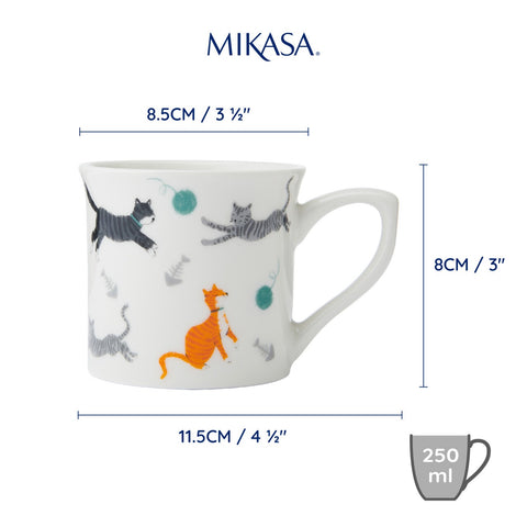Fine Bone China 300ml Fluted Mug, Cat, Labelled