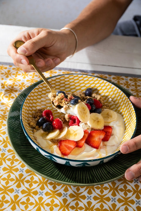 Glazed Stoneware Coupe Bowl, Green Leaf, 21x5cm, Labelled
