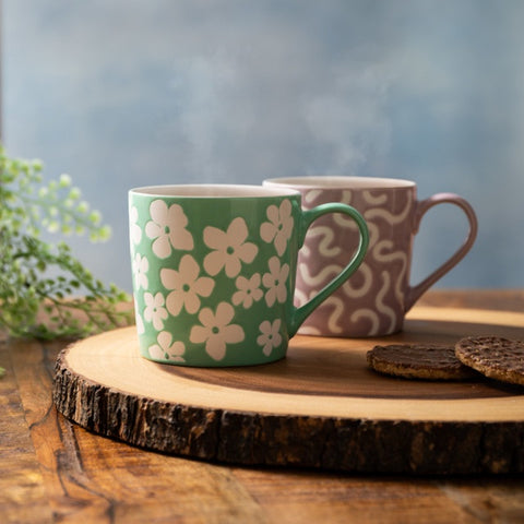 Stoneware Mug, Pink Swirl, 360ml, Labelled