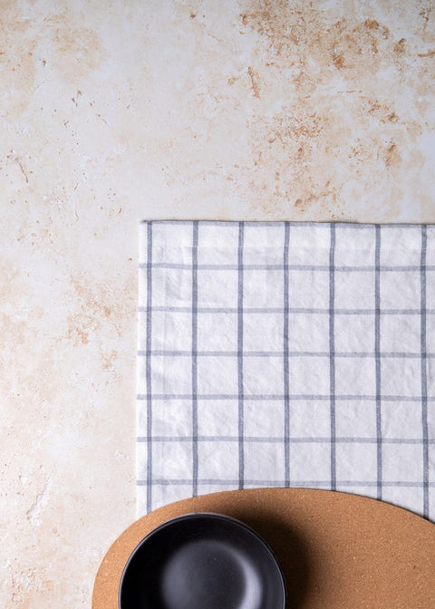 Cotton Linen Table Runner Grid Design - 230 x 33cm